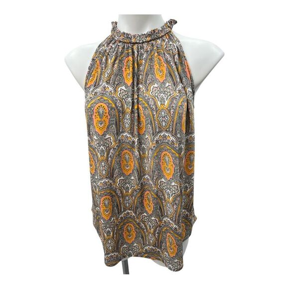 Ann Taylor Factory Orange Gray Ruffled Blouse - Picture 1 of 4
